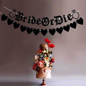 NIP • Black "Bride-Or-Die" & Heart Garland Bachelorette Felt Party Banner